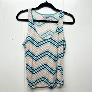 JCP 100% Linen Chevron Print Scoop Neck Women's Tank Top Size Large Lightweight
